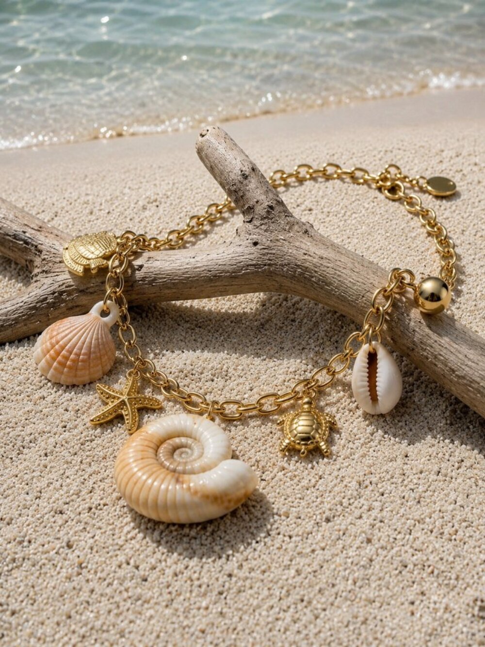 18K Gold Plated Faux Shell Mermaidcore Charm Necklace Turtle Starfish 15.5" - Picture 15 of 15